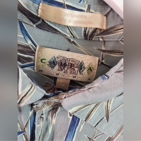 EUC - Campia Moda Men’s Hawaiian Tropical Reed Blue Gray Button Shirt - Size L - Picture 3 of 7